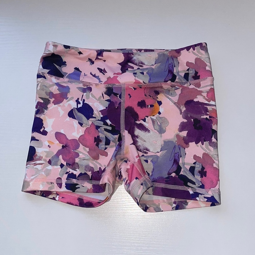 Pink and purple spandex active shorts for girls